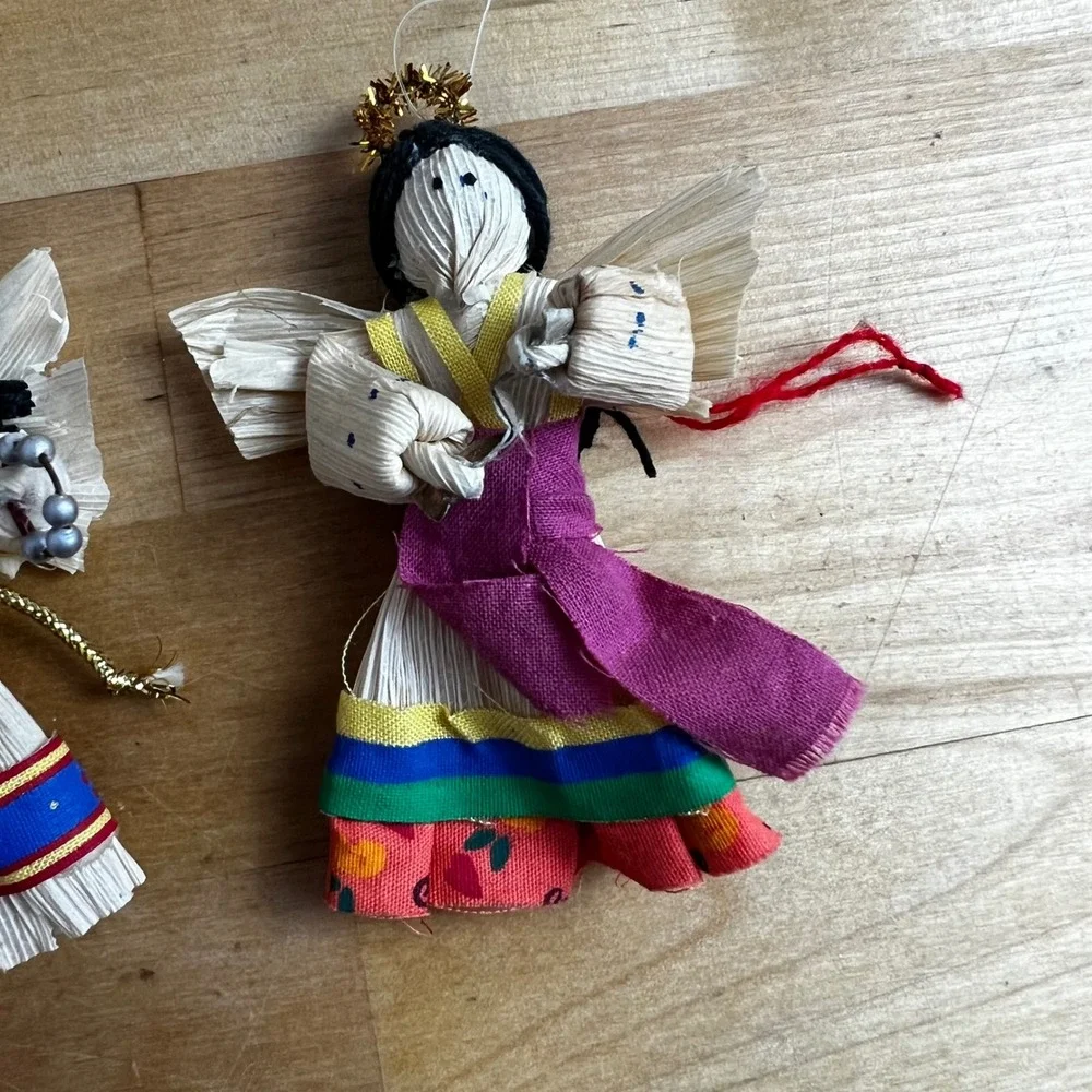 Set of 4 Handcrafted Corn Husk Angels Christmas Ornaments Festive‎ Decor 4